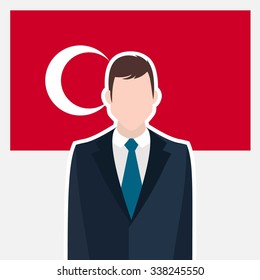 Man in suit Front of Turkey Country Flag. business man Presentation conference concept. Modern flat design vector illustration. Country Flag background