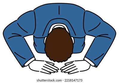 Man in suit getting down on his knees Illustration of a simple business person. Vector.
