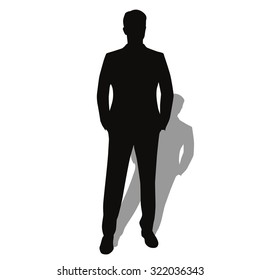 Man in suit. Hands in pockets. Vector silhouette