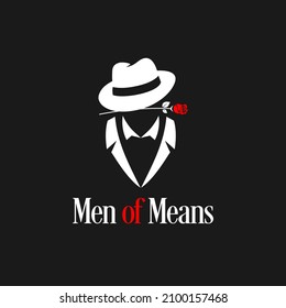 A man with suit, hat and rose, Awesome man logo inspiration, mysterious man