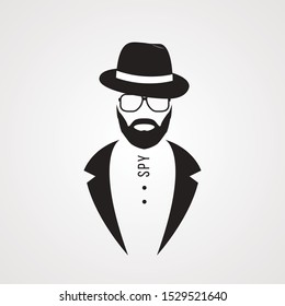 Man in suit, hat and sunglasses. Vector secret service agent icon.