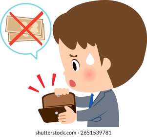 Um homem de terno tendo problemas porque não tem dinheiro na carteira
