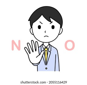 A man in a suit with his hands sticking out | Refusal NO Denial Stop