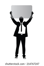 man in suit holding banner vector illustration