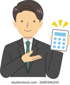 Man in suit holding a calculator
