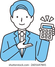 Man in suit holding a calculator