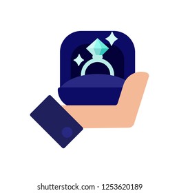 Man in suit holding engagement ring on white isolated background vector illustration icon
