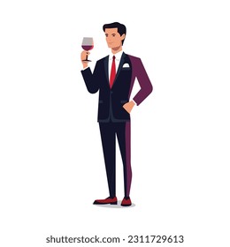 Man in a suit holding glass of vine vector isolated