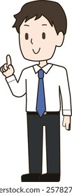 Man in suit holding up index finger in point pose