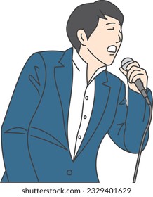 A man in a suit holding a microphone and singing