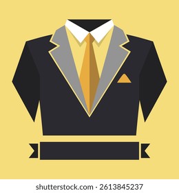 Man Suit Icon with Blank Ribbon Banner 