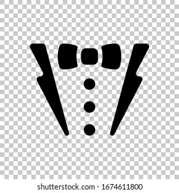 Man suit or jacket with bow. Black symbol on transparent background