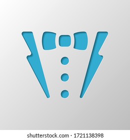Man suit or jacket with bow. Paper design. Cutted symbol with shadow
