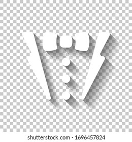 Man suit or jacket with bow. White icon with shadow on transparent background
