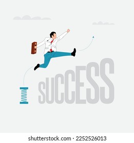 Man in suit jumping over success. Business success concept vector.