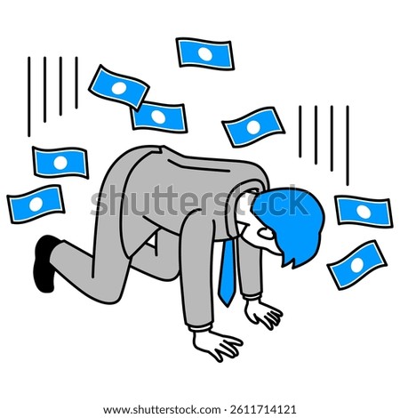 Man in a suit kneels down after losing money