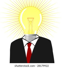 Man in suit with light bulb head isolated over  white