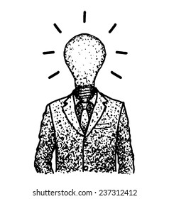 Man in suit with light-bulb as head. Hand drawn concept. EPS8.