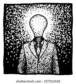 Man in suit with light-bulb as head. Hand drawn concept. EPS8.
