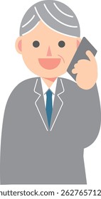 Um homem de terno fazendo uma ligação em seu smartphone