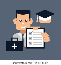 Man in suit manager or agent shows a document insurance.