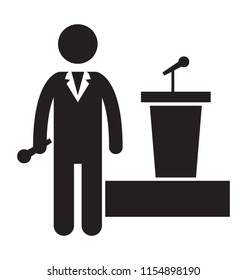 
A man in suit with microphone showcasing host icon
