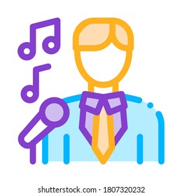 Man In Suit With Microphone Singing Recital Vector Icon Thin Line. Microphone And Dynamic, Concert And Theater, Opera And Karaoke Concept Linear Pictogram. Illustration