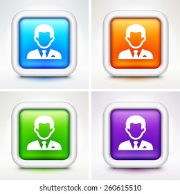 Man in Suit on Multi Color Square Buttons