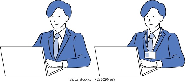 A man in a suit operating a PC.