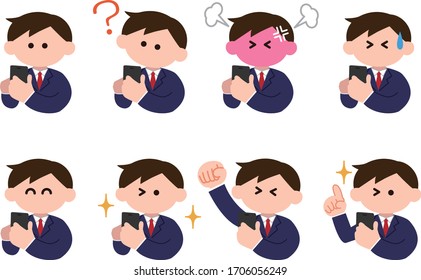 A man in a suit operating a smartphone