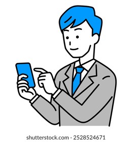 Hombre en un traje que opera un smartphone