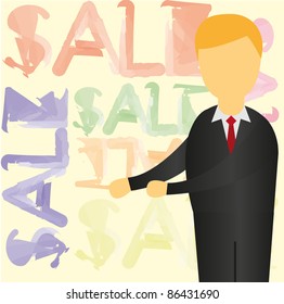 man with suit over sale background. vector