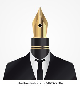 Man in suit with pen. Avatar. Vector illustration