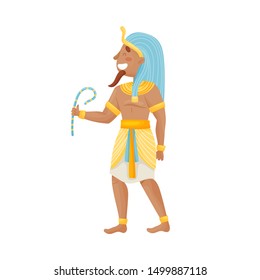 Man in a suit of the pharaoh smiles. Vector illustration on a white background.