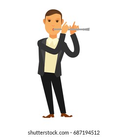 Man in suit playing flute