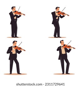 Man in a suit playing violin set vector isolated