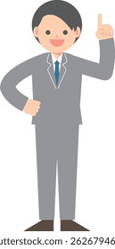 A man in a suit pointing his index finger
