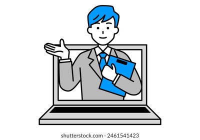 A man in a suit providing online support