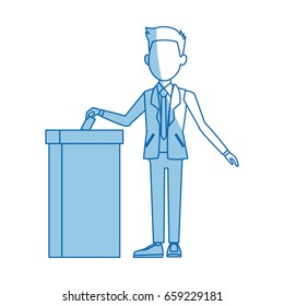 man in a suit putting paper in the ballot box voting concept