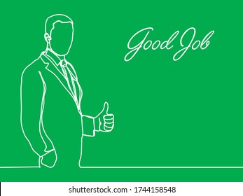 man in suit raising thumb up in one line vector illustration