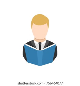 man in a suit reading a book