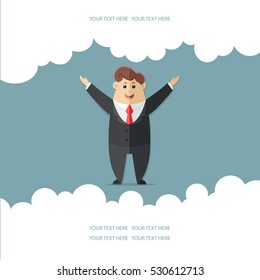 Man in a suit with a red tie. Office worker, manager, accounts department, banker, businessman. Clouds, doodle with space for text. Flat vector illustration