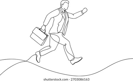 Mann im Anzug läuft mit Aktentasche eine Linie Zeichnung