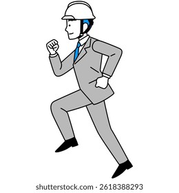 Man in a suit running with a helmet