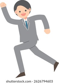 A man in a suit running with a smile