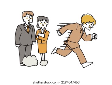 A man in a suit running at a speed that overwhelms those around him Businessmen advancing at a fast speed
