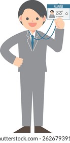 A man in a suit showing his employee ID