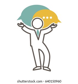 Man in suit silhouette with chat bubbles vector illustration logo