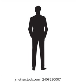 Man in suit standing silhouete vector, logo, icon.