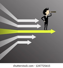 
man in suit stands on arrows and looks ahead vector
